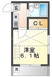 西羽田ヴィレッジ 1階1Kの間取り