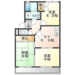 アルカンシェル 2階3DKの間取り