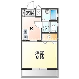 レインボウハイム 2階1Kの間取り