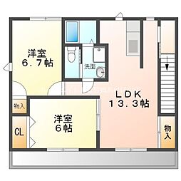 セントレアハイツナカムラ 2階2LDKの間取り