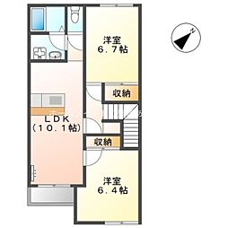 グリーンハイツ 2階2LDKの間取り
