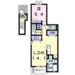 カレントIII 2階1LDKの間取り