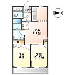 クレスト・雅 2LDKの間取図画像
