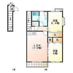 ベルバランセK　弐番館 2階2LDKの間取り