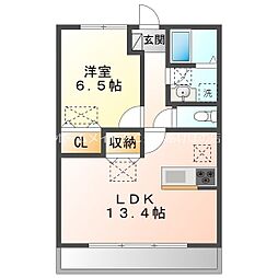 ルネス・リバーサイドKITAJIMA 2階1LDKの間取り