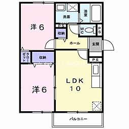 LIZE緑ヶ丘 2階2LDKの間取り