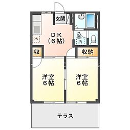 シティハイツ星野 1階2DKの間取り