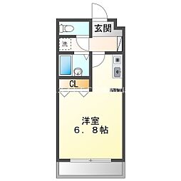 サンライズ牛川 2階1Kの間取り
