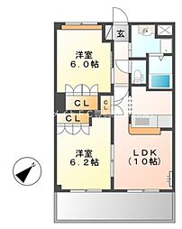 フィールドピアE 1階2LDKの間取り