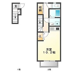 クレシタ神ノ輪 2階ワンルームの間取り