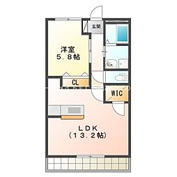 ブロードタウン神野2B 1LDKの間取図画像