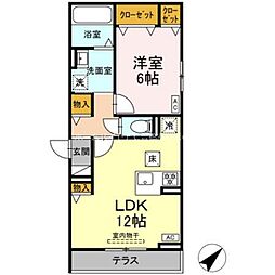D-avanceつつじが丘II 1階1LDKの間取り