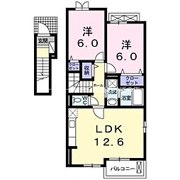 モダン・パークK＆L　II 2階2LDKの間取り