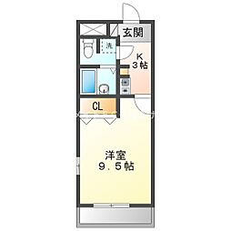 シャンテ豊橋 3階1Kの間取り