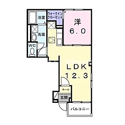 カーサバレンシア多米西町 1階1LDKの間取り