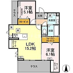 アーブル　西岩田 1階2LDKの間取り