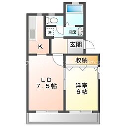 サンシャトレ神ノ輪 3階1LDKの間取り