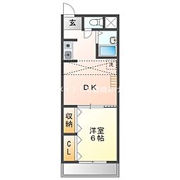 ハイライフ花中 4階1DKの間取り