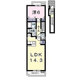 リベーラA 2階1LDKの間取り