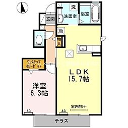 ハイム杉山　A棟 1階1LDKの間取り