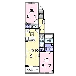 リーフ 1階2LDKの間取り