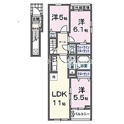 リーフ 2階3LDKの間取り