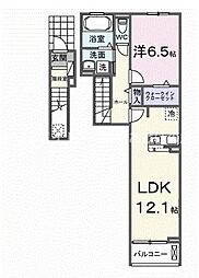 リーフ 2階1LDKの間取り