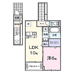 リーフ 2階1LDKの間取り