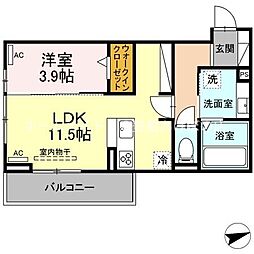 D-Square平川本町 2階1LDKの間取り