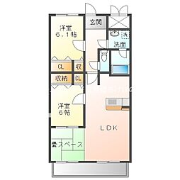 カーサブランシェ 1階2LDKの間取り