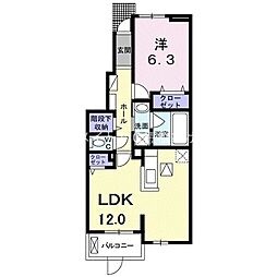 グレイス牛川 1階1LDKの間取り