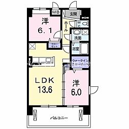 H&I STAGE 5階2LDKの間取り
