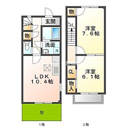 リトルエデン　B棟 2階2LDKの間取り