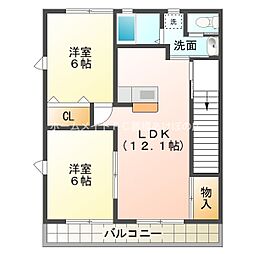 フレーズ　A棟 2階2LDKの間取り