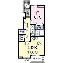 アイランド花月　II 1階1LDKの間取り