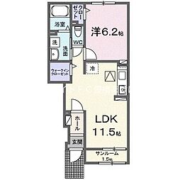 エアリー若松III 1階1LDKの間取り