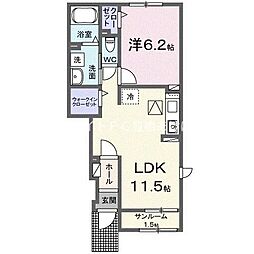 エアリー若松III 1LDKの間取図画像
