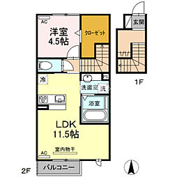 Forest　Villa 2階1LDKの間取り