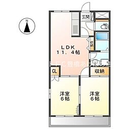 シンフォニー 1階2LDKの間取り