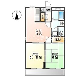 レッドウィング 1階2DKの間取り