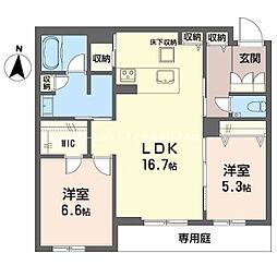 アルフラット オリーブ 1階2LDKの間取り