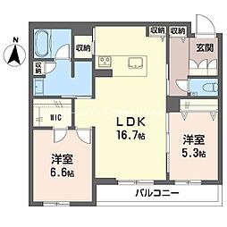 アルフラット オリーブ 3階2LDKの間取り