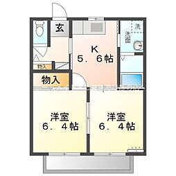 ディアコート本興寺C 2階2Kの間取り