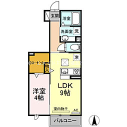 豊橋　ウエスト1　A 1階1LDKの間取り