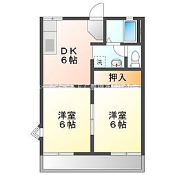 サンコーポ山田A棟 2階2DKの間取り