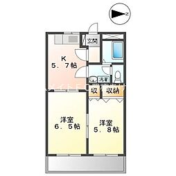 エクセレンスハイム 2階2Kの間取り