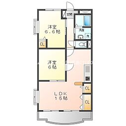 ユーミーマンションオリーブ通りB館 1階2LDKの間取り