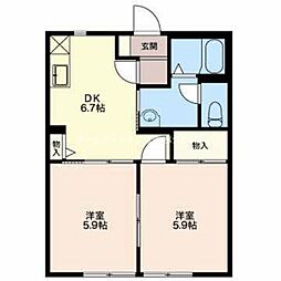 コーポキタジマB 1階2DKの間取り