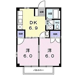 ニューシティリトルパイン 1階2DKの間取り