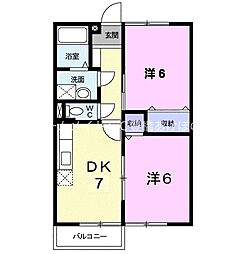 オリンポスヒルズII 2階2DKの間取り